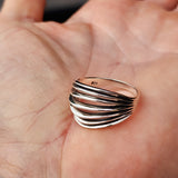 Solid 925 Sterling Silver 15mm Oxidized Spiral Cage Ring