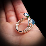 (Adjustable) Solid 925 Sterling Silver & Natural Raw Aquamarine 3x Setting Ring