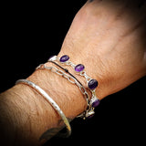 Solid 925 Sterling Silver & Natural Amethyst Handmade Chain Bracelet