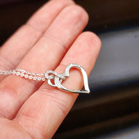 Solid 925 Sterling Silver & Double CZ Diamond Heart Necklace