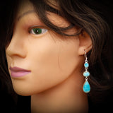 925 Sterling Silver & Natural Larimar 3x Setting Handmade Hanging Hook Earrings