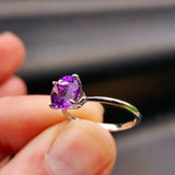 Solid 925 Sterling Silver & Natural Amethyst 8mm Faceted Clawed Signet Ring