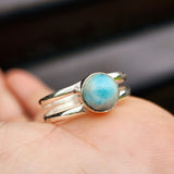 Solid 925 Sterling Silver & Natural Larimar Double Band Ring
