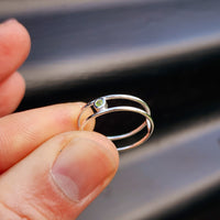 Solid 925 Sterling Silver & Natural Peridot Double Band Ring