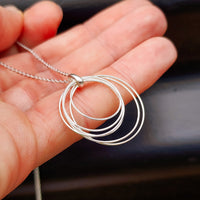 Solid 925 Sterling Silver 24mm Round Multi Layer Wire Pendant Necklace