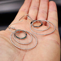 Solid 925 Sterling Silver 63mm Long 3x Round Set Hanging Italian Earrings