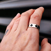 Solid 925 Sterling Silver Black Cross Band Ring