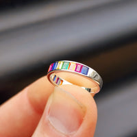 (M) Solid 925 Sterling Silver & Colored CZ 4mm Band Ring