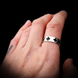 (T) Solid 925 Sterling Silver Black Cross Band Ring