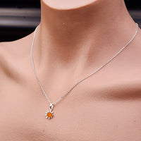 Solid 925 Sterling Silver & Natural Amber Daisey Pendant Necklace