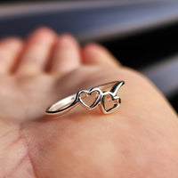 (O) Solid 925 Sterling Silver Double Heart Ring