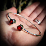 Solid 925 Sterling Silver & Natural Garnet Handmade Cuff Bracelet