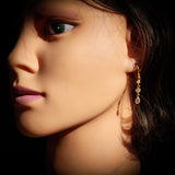 Solid 925 Sterling Silver Gold CZ 3 Setting Hanging Hook Earrings