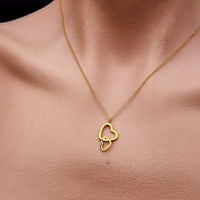 Gold 925 Sterling Silver Double Heart CZ Pendant Necklace
