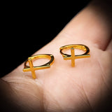 Solid 925 Sterling Silver Gold Cross Hoop Earrings