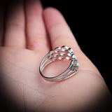 (T) Solid 925 Sterling Silver Honeycomb 10mm Wide Band Ring