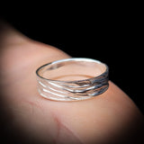 (T) Solid 925 Sterling Silver Textured Wave Finish 6mm Band Ring