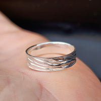 (T) Solid 925 Sterling Silver Textured Wave Finish 6mm Band Ring