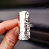 (T) Solid 925 Sterling Silver XL 40mm Hammer Finish Plate Ring