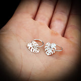 Solid 925 Sterling Silver Monstera Plant Leaf Hoop Earrings