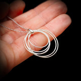 Solid 925 Sterling Silver 24mm Round Multi Layer Wire Pendant Necklace