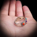 Solid Oxidized 925 Sterling Silver & Mixed Gemstone Band Ring