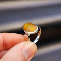 Solid 925 Sterling Silver & 18mm Natural Tiger Eye Oval Solitaire Ring