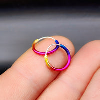 12mm Solid 925 Sterling Silver Rainbow Hoop Sleeper Earrings
