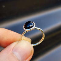 Solid 925 Sterling Silver & 10mm Natural Black Onyx Round Signet Ring