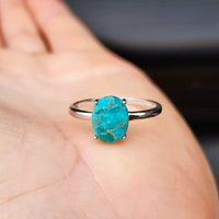 Solid 925 Sterling Silver & 10mm Clawed Natural Turquoise Solitaire Ring