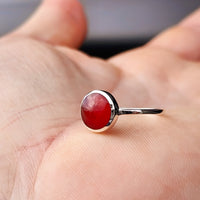 (Q) Solid 925 Sterling Silver & 10mm Natural Red Agate Signet Ring