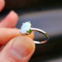 (Q) Solid 925 Sterling Silver & 10mm White Created Opal Solitaire Ring