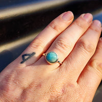 Solid 925 Sterling Silver & 12mm Natural Larimar Round Signet Ring