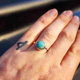 Solid 925 Sterling Silver & 12mm Natural Larimar Round Signet Ring