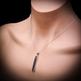 Solid 925 Sterling Silver & 38mm Natural Black Onyx Long Oval Pendant Necklace