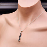 Solid 925 Sterling Silver & 38mm Natural Black Onyx Long Oval Pendant Necklace