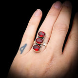 Solid 925 Sterling Silver & Triple Setting Natural Garnet Handmade Solitaire Ring