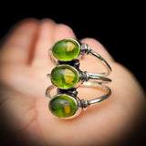 (R) Rustic Handmade Solid 925 Sterling Silver & Natural Peridot 3x Setting Cage Ring