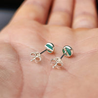 Solid 925 Sterling Silver & 5mm Natural Amazonite Round Stud Earrings