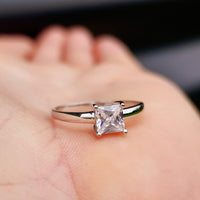(O) Solid 925 Sterling Silver & 5mm CZ Diamond Square Solitaire Ring