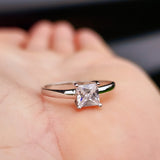 (O) Solid 925 Sterling Silver & 5mm CZ Diamond Square Solitaire Ring