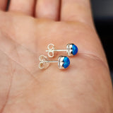 Solid 925 Sterling Silver & 6mm Created Opal Heart Stud Earrings