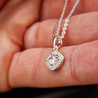 Solid 925 Sterling Silver & 8.5mm Simulated Diamonds Pendant Necklace