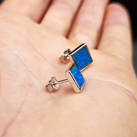 Solid 925 Sterling Silver & 8mm Created Opal Square Stud Earrings