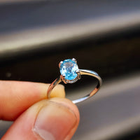 Solid 925 Sterling Silver & 8mm Sky Blue Topaz Clawed Solitaire Ring