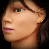 Solid 925 Sterling Silver & 9mm Natural Amber Daisey Stud Earrings