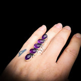 (Q) Solid 925 Sterling Silver & Natural Amethyst XL Multi Setting Handmade Solitaire Ring
