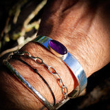 Solid 925 Sterling Silver & Natural Amethyst Oval Cuff Bracelet