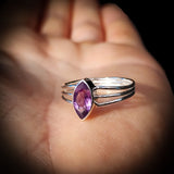 (Q) Solid 925 Sterling Silver & Natural Amethyst 3 Bar Cage Ring