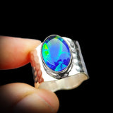 (T) Solid 925 Sterling Silver & Natural Australian Opal Handmade Cuff Ring